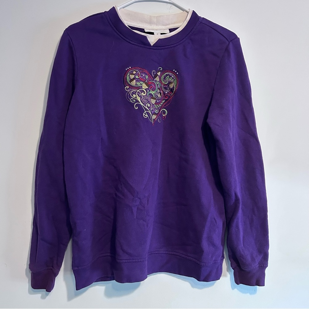 Vintage Breckenridge Purple and Cream Heart Embroidered Holiday Sweatshirt
